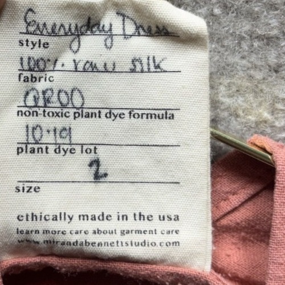 Miranda Bennett Studio Everyday Dress Women 2 Peach V Neck Textured Raw Silk EUC - Picture 4 of 4